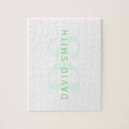 Moderner Name und Monogramm | Grün/Weiß Puzzle (Vertikal)