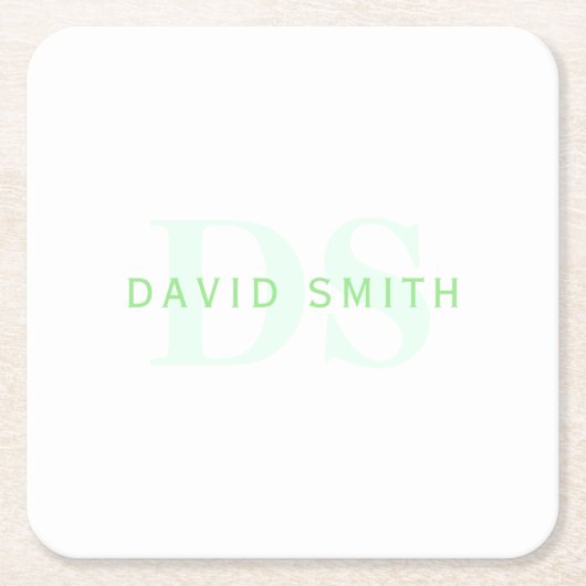 Moderner Name und Monogramm | Grün/Weiß Rechteckiger Pappuntersetzer (Vorderseite)