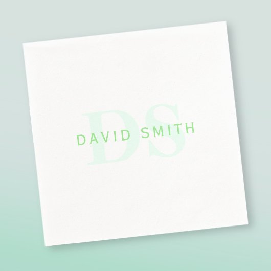 Moderner Name und Monogramm | Grün/Weiß Serviette