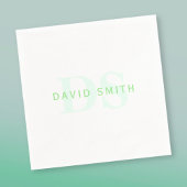 Moderner Name und Monogramm | Grün/Weiß Serviette