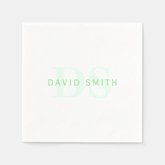 Moderner Name und Monogramm | Grün/Weiß Serviette (Vorderseite)