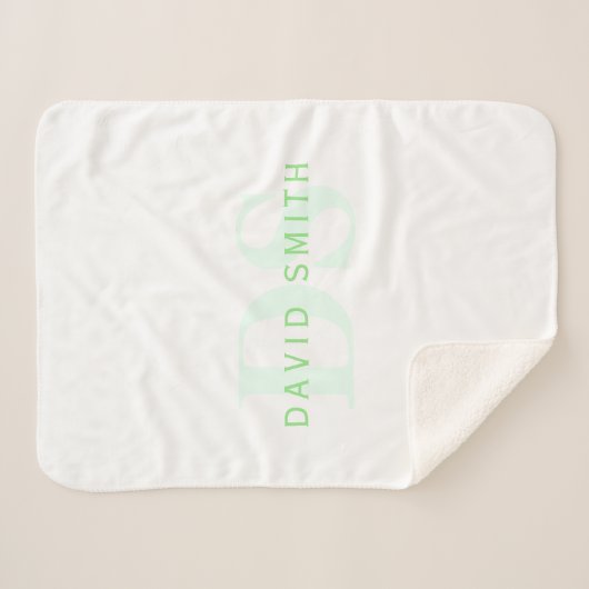 Moderner Name und Monogramm | Grün/Weiß Sherpadecke (Vorderseite (Horizontal))