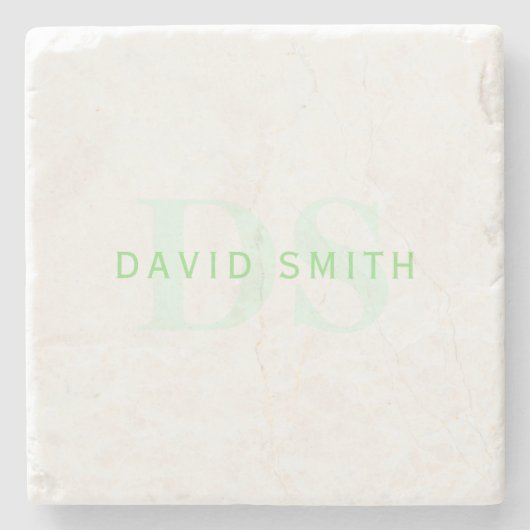 Moderner Name und Monogramm | Grün/Weiß Steinuntersetzer (Vorderseite)