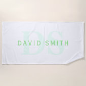 Moderner Name und Monogramm | Grün/Weiß Strandtuch (Vorderseite)