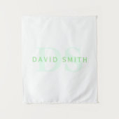 Moderner Name und Monogramm | Grün/Weiß Wandteppich (Vorderseite)