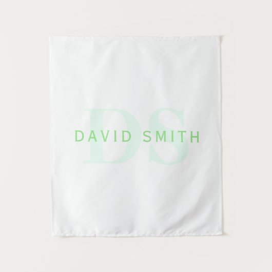 Moderner Name und Monogramm | Grün/Weiß Wandteppich (Vorderseite)