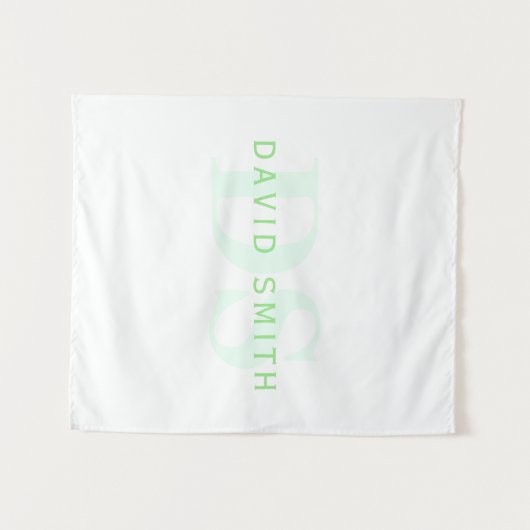 Moderner Name und Monogramm | Grün/Weiß Wandteppich (Vorderseite (Horizontal))