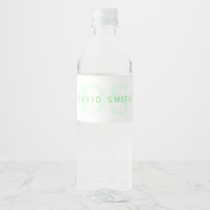 Moderner Name und Monogramm Grün/Weiß Wasserflaschenetikett