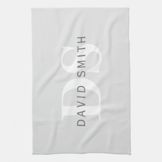 Moderner Name und Monogramm | Light & Dark Grau Wh Geschirrtuch (Vertikal)