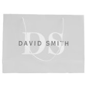 Moderner Name und Monogramm | Light & Dark Grau Wh Große Geschenktüte (Rückseite)
