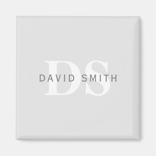 Moderner Name und Monogramm | Light & Dark Grau Wh Magnet (Vorne)