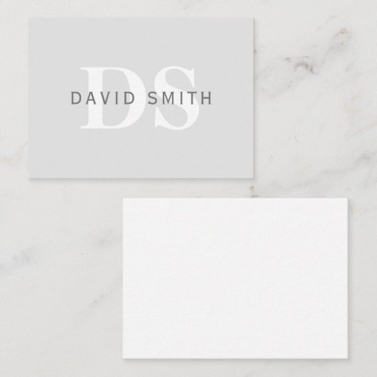 Moderner Name und Monogramm | Light & Dark Grau Wh Mitteilungskarte (Vorne/Hinten)