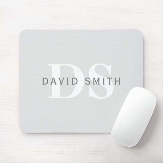 Moderner Name und Monogramm | Light & Dark Grau Wh Mousepad (Mit Mouse)
