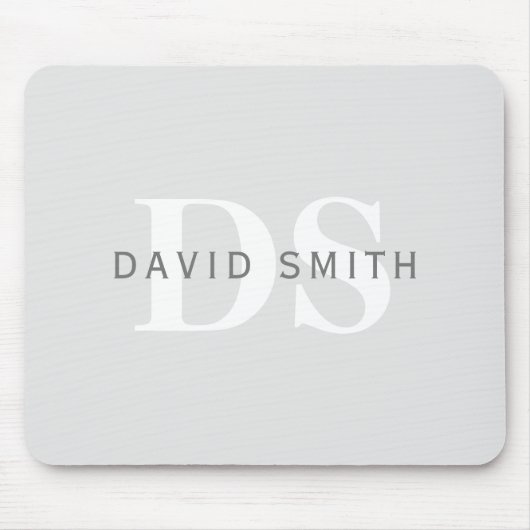 Moderner Name und Monogramm | Light & Dark Grau Wh Mousepad (Vorne)