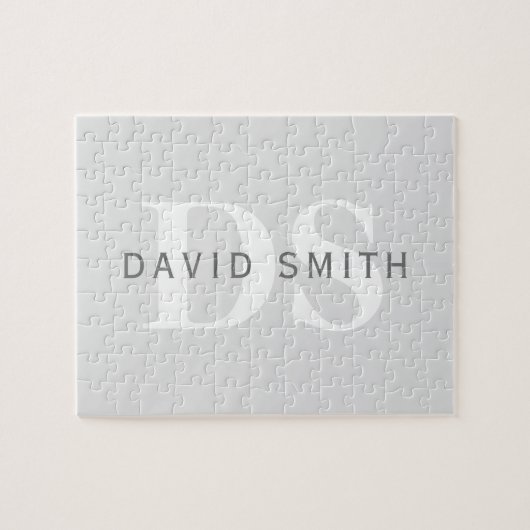 Moderner Name und Monogramm | Light & Dark Grau Wh Puzzle (Horizontal)