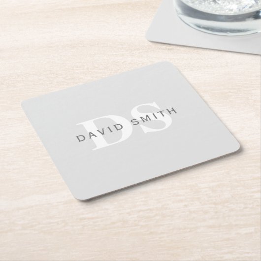 Moderner Name und Monogramm | Light & Dark Grau Wh Rechteckiger Pappuntersetzer (angewinkelt)