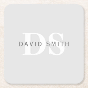 Moderner Name und Monogramm   Light & Dark Grau Wh Rechteckiger Pappuntersetzer