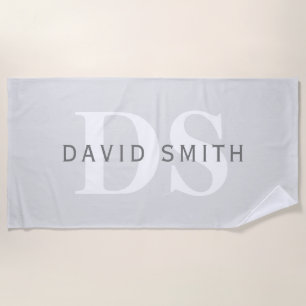 Moderner Name und Monogramm Light & Dark Grau Wh Strandtuch
