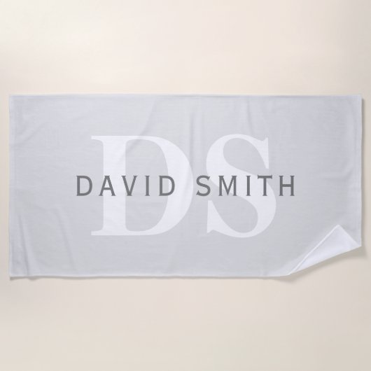 Moderner Name und Monogramm | Light & Dark Grau Wh Strandtuch (Vorderseite)