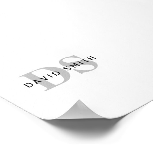 Moderner Name und Monogramm | Schwarz-weiß & grau Poster (Ecke)