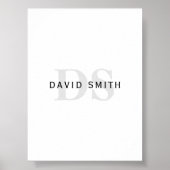 Moderner Name und Monogramm | Schwarz-weiß & grau Poster (Vorne)