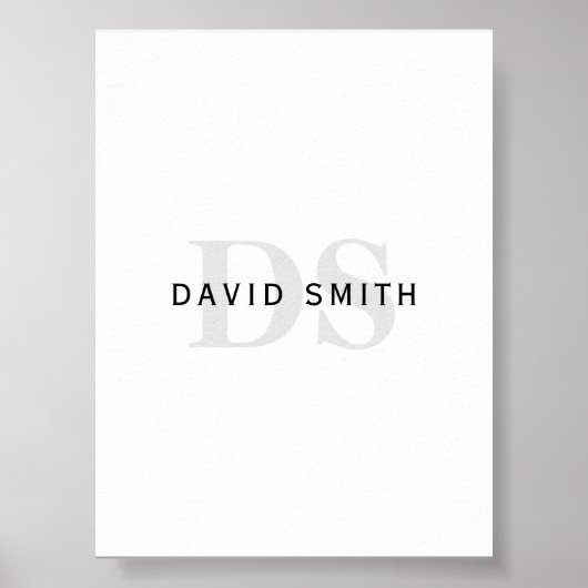 Moderner Name und Monogramm | Schwarz-weiß & grau Poster (Vorne)