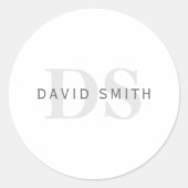 Moderner Name und Monogramm | Weiß, leicht & dunke Runder Aufkleber (Vorderseite)