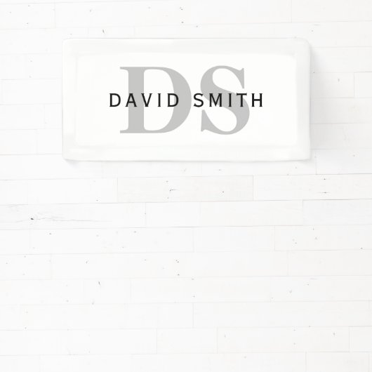 Moderner Name und Monogramm | Weiß Schwarz & Grau Banner (InSitu)