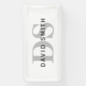 Moderner Name und Monogramm | Weiß Schwarz & Grau Banner (Vertikal)