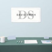 Moderner Name und Monogramm | Weiß Schwarz & Grau Banner (Messe)