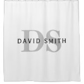 Moderner Name und Monogramm | Weiß Schwarz & Grau Duschvorhang (Vorderseite)