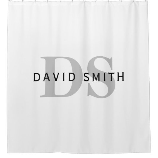 Moderner Name und Monogramm | Weiß Schwarz & Grau Duschvorhang (Vorderseite)