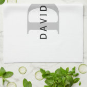 Moderner Name und Monogramm | Weiß Schwarz & Grau Geschirrtuch (Gefaltet)