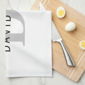 Moderner Name und Monogramm | Weiß Schwarz & Grau Geschirrtuch (Viertel Falte)