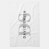 Moderner Name und Monogramm | Weiß Schwarz & Grau Geschirrtuch (Vertikal)