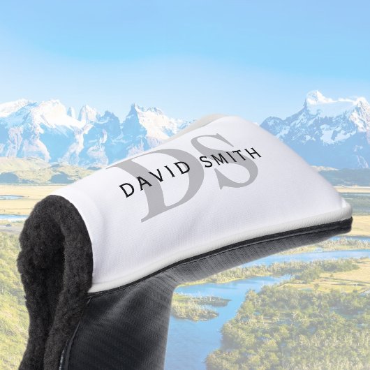 Moderner Name und Monogramm | Weiß Schwarz & Grau Golf Headcover