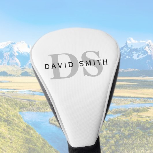 Moderner Name und Monogramm | Weiß Schwarz & Grau Golf Headcover