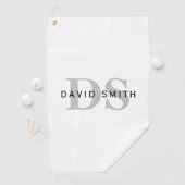 Moderner Name und Monogramm | Weiß Schwarz & Grau Golfhandtuch (Insitu)