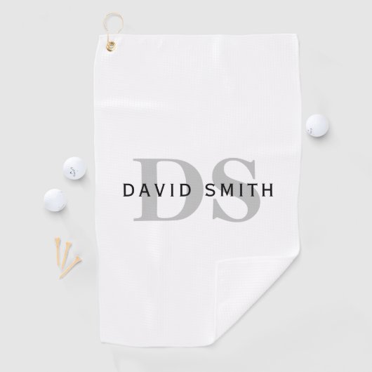 Moderner Name und Monogramm | Weiß Schwarz & Grau Golfhandtuch (Insitu)