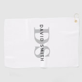 Moderner Name und Monogramm | Weiß Schwarz & Grau Golfhandtuch (Horizontal)