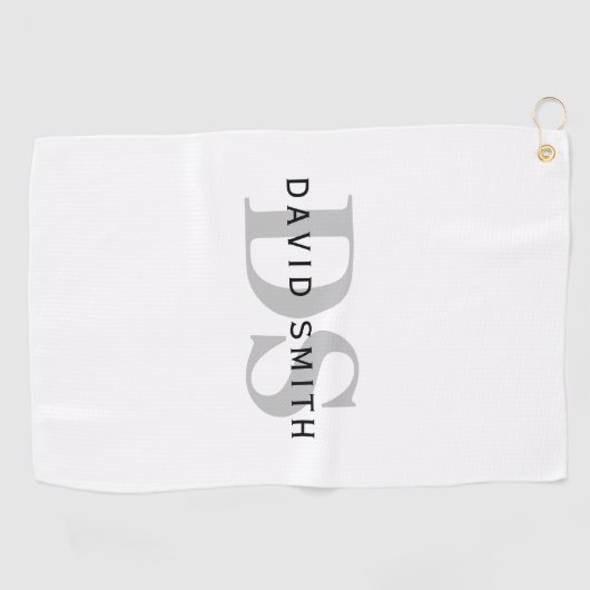Moderner Name und Monogramm | Weiß Schwarz & Grau Golfhandtuch (Horizontal)