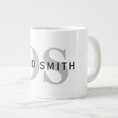 Moderner Name und Monogramm | Weiß Schwarz & Grau Jumbo-Tasse (Vorderseite Rechts)