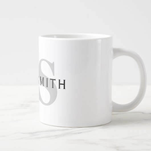 Moderner Name und Monogramm | Weiß Schwarz & Grau Jumbo-Tasse (Rechts)