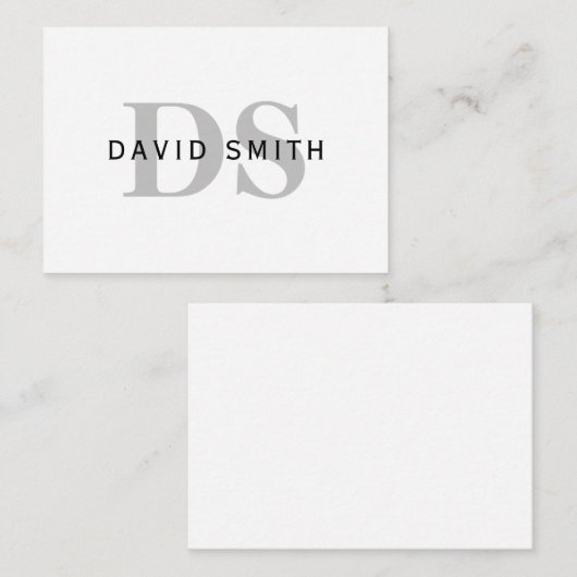 Moderner Name und Monogramm | Weiß Schwarz & Grau Mitteilungskarte (Vorne/Hinten)