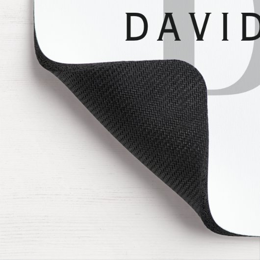 Moderner Name und Monogramm | Weiß Schwarz & Grau Mousepad (Ecke)