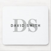 Moderner Name und Monogramm | Weiß Schwarz & Grau Mousepad (Vorne)