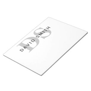 Moderner Name und Monogramm Weiß Schwarz & Grau Notizblock