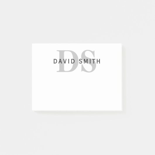 Moderner Name und Monogramm | Weiß Schwarz & Grau Post-it Klebezettel (Vorderseite)