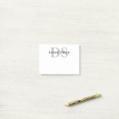 Moderner Name und Monogramm | Weiß Schwarz & Grau Post-it Klebezettel (Auf Schreibtisch)