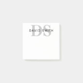 Moderner Name und Monogramm | Weiß Schwarz & Grau Post-it Klebezettel (Vorderseite)